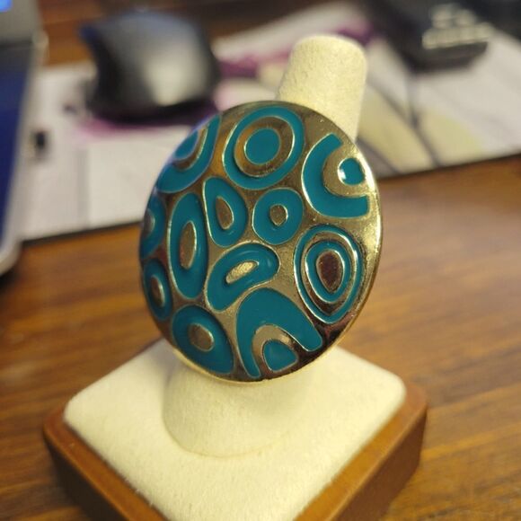 Over Sized Turquoise Blue Gold Accents - Picture 2 of 4